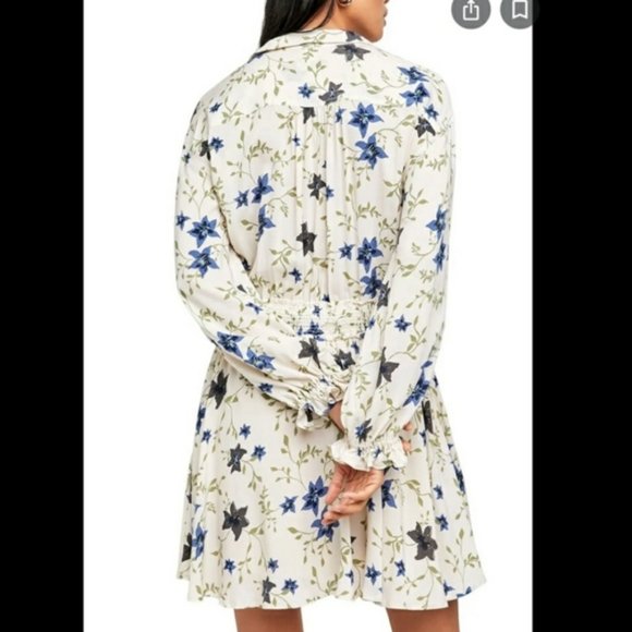 Free People Lighten Up Mini Dress in Ivory with blue flowers. Size S Rayon - Picture 6 of 7